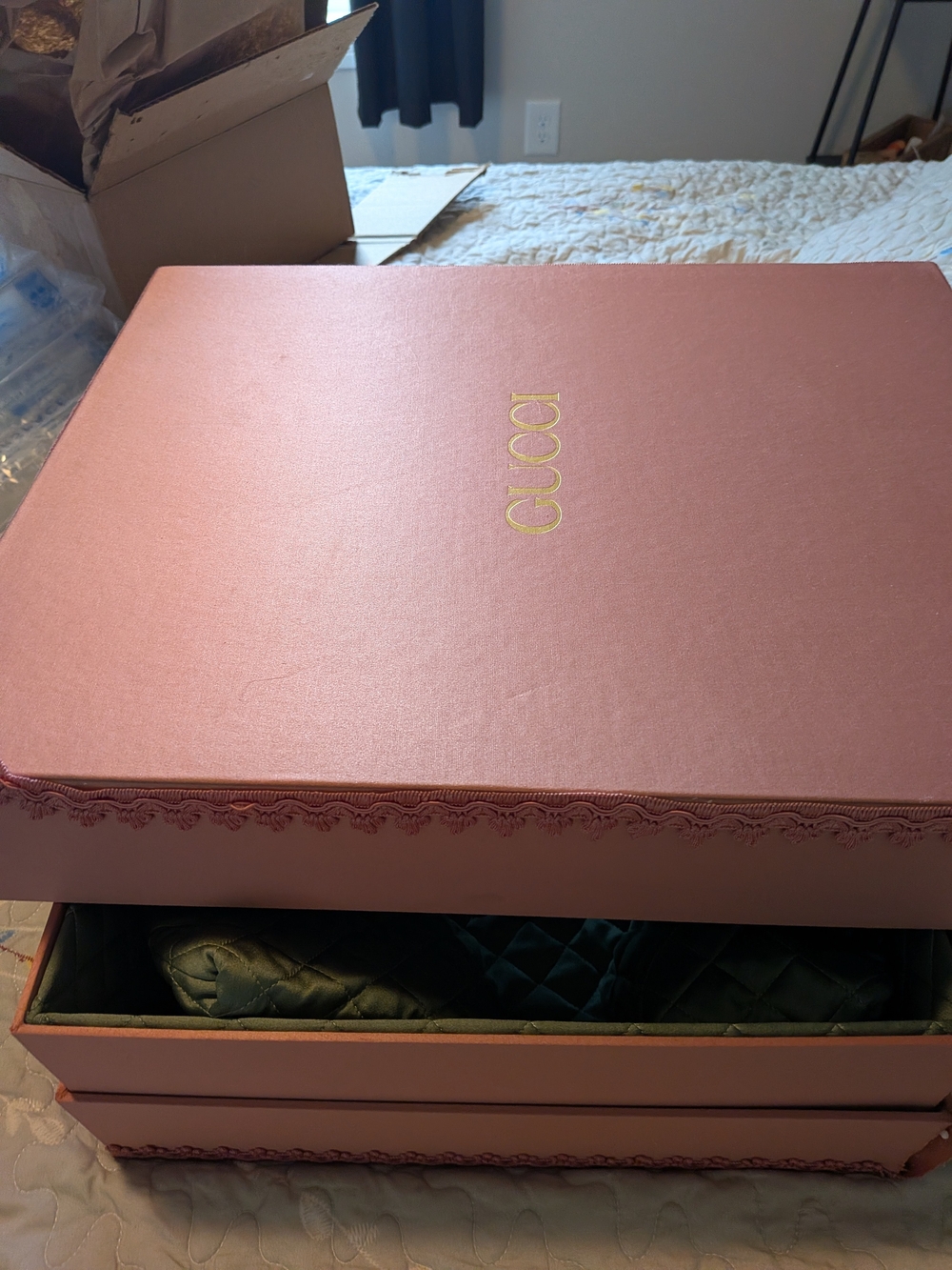 Gucci Alessandro Michele Pink Collector Box Green Quilted Dustbag HTF RARE - Picture 8 of 14